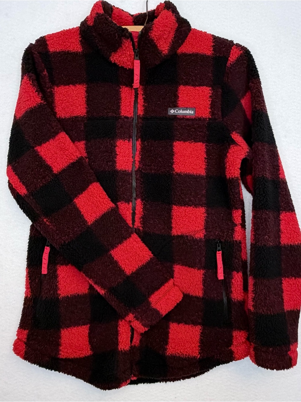 Columbia Women’s West Bend™ Full Zip Sherpa Jacket in Red Lily Check Print